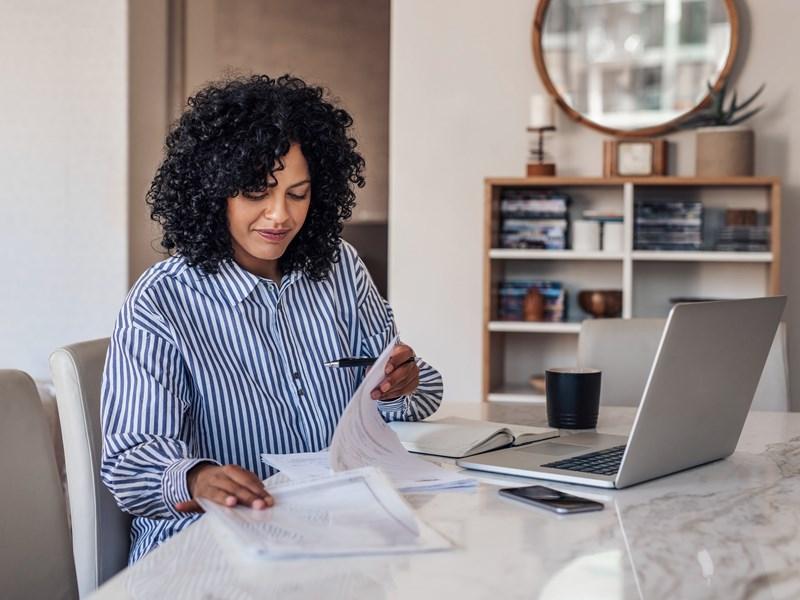 lady working from home on table