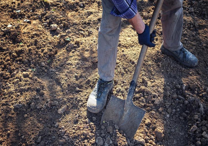 Man shoveling dirt.